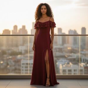 Show Me Your Mumu Emma Ruffle Maxi Dress size XX-Small Merlot Chiffon